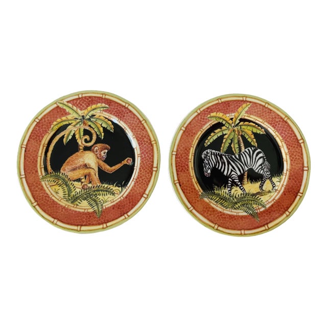 1990s Boho Coastal Jungle and Safari Sadek Plates- a Pair For Sale
