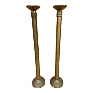 Antique Church Altar Floor Candle Holders- Set of 2 For Sale