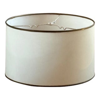 Vintage Mid-Century Modern Fiberglass Drum Shade W/ Brass Trim For Sale