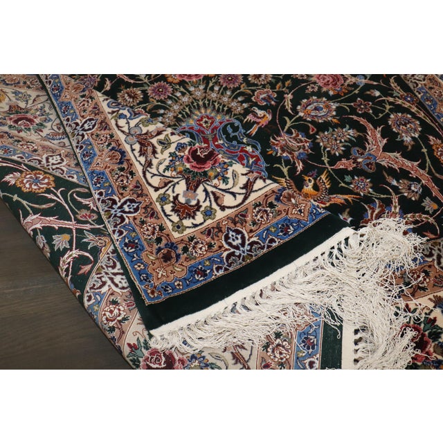 Zabihi Collection Silk Warp Green Persian Isfahan Prayer Rug For Sale In New York - Image 6 of 12