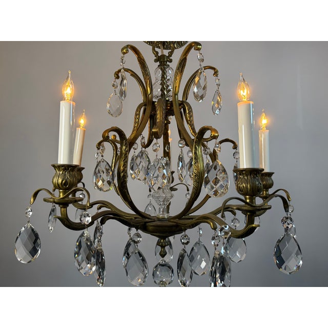 Antique French Brass & Crystal Birdcage Chandelier – 5 Light For Sale - Image 4 of 17