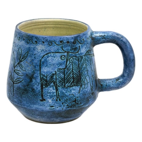 Mid-Century Earthenware Cup with Sgraffito Decoration of Fantastic Animals by Jacques Blin, France, 1960s For Sale