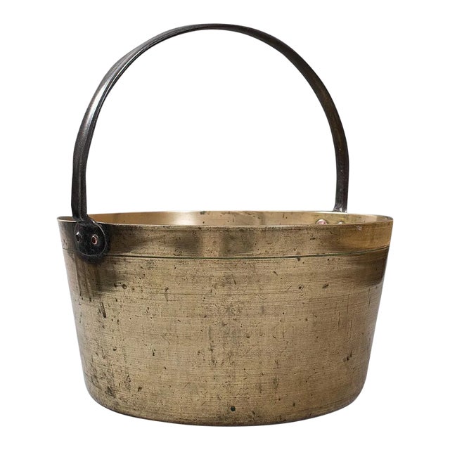 Circa 1800 Antique Preserving Pan, English Heavy Brass Cooking Pot For Sale