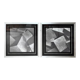 Pair Minimalist Felt Textile Art in Vintage Metal Trim Frames Monochromatic For Sale