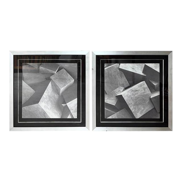 Pair Minimalist Felt Textile Art in Vintage Metal Trim Frames Monochromatic For Sale