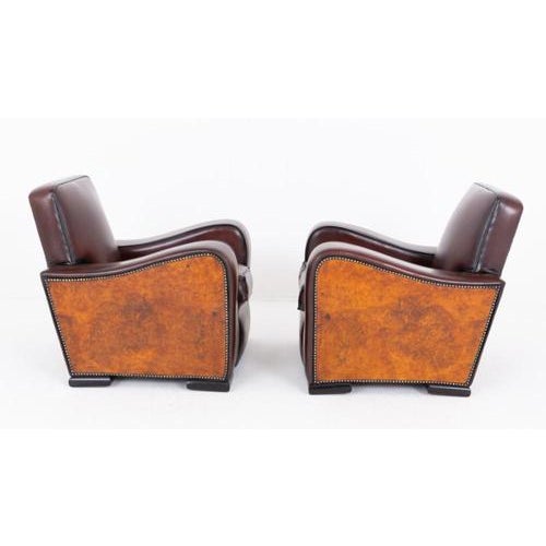 Art Deco Club Chairs in Walnut and Leather, Set of 2 For Sale - Image 4 of 6