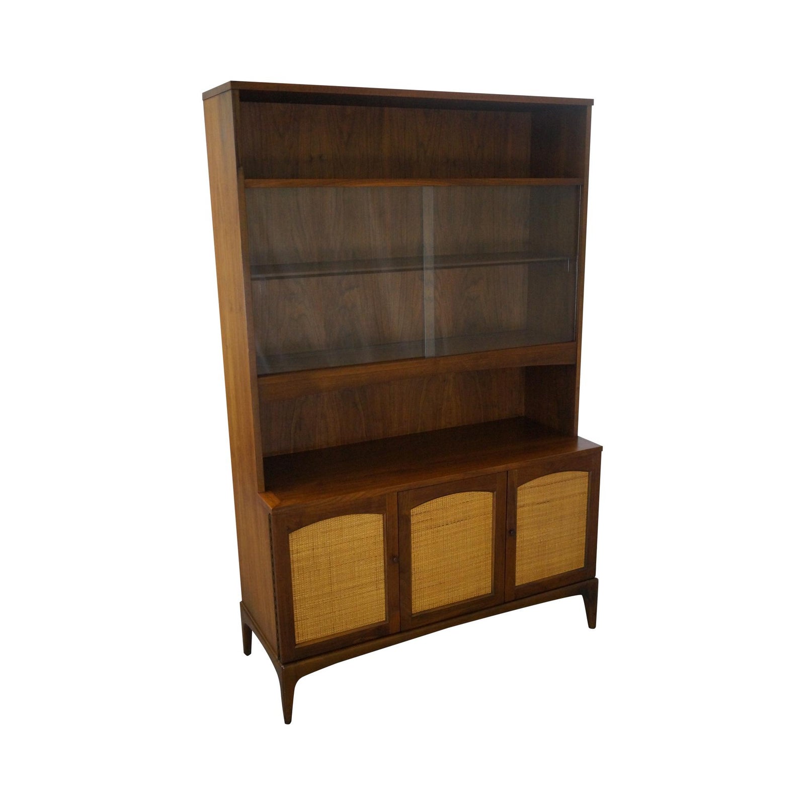 Vintage Danish Modern Walnut Cane Door Bookcase Chairish