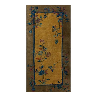 1920s Gold Floral Vase Floral Antique Chinese Art Deco Rug 3' X 5' 10'' Knottted Wool Carpet For Sale