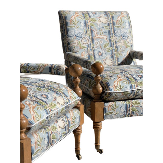 Wood Pair Bradstreet Armchairs in Cowtan & Tout For Sale - Image 7 of 17