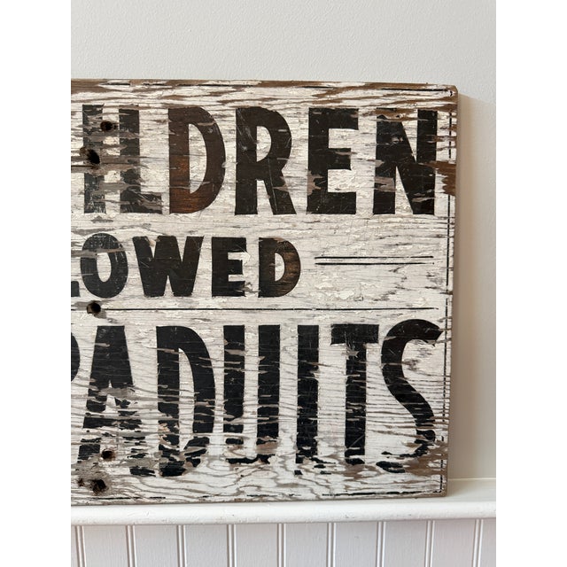 Wood Vintage Hand-Painted "No Children Allowed – Reserved for Adults" Wooden Camp Sign For Sale - Image 7 of 15