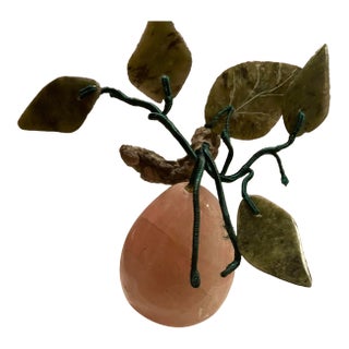 Asian Carved Rose Quartz Decorative Hard Stone Fruit Pear Shaped For Sale