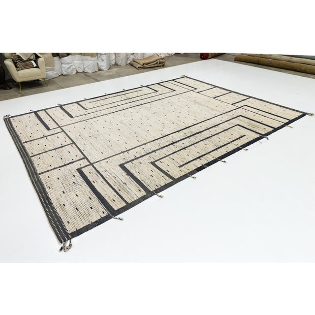 Contemporary 11 X 14 Modern Moroccan Wool Rug With Minimalist Geometric Black Line Design For Sale - Image 3 of 11