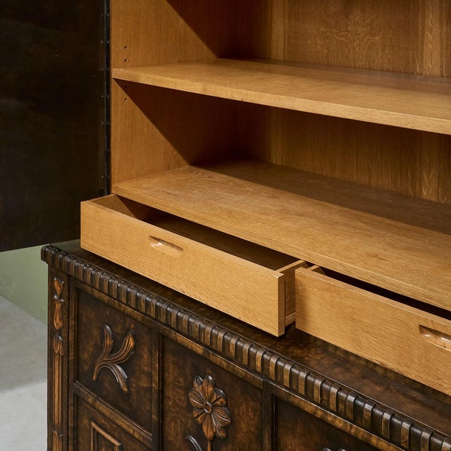 Cabinet with Decorative Carvings in Stained Birch by A.B. Svenska Möbelfabrikerna Bodafors, 1930s For Sale - Image 9 of 13