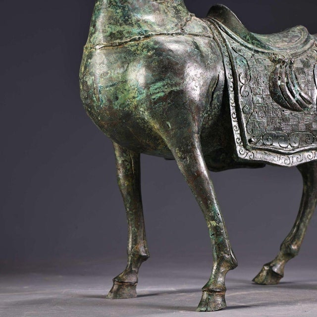 Bronze Bronze Horse Figure - Archaic Style Statue With Saddle For Sale - Image 8 of 10