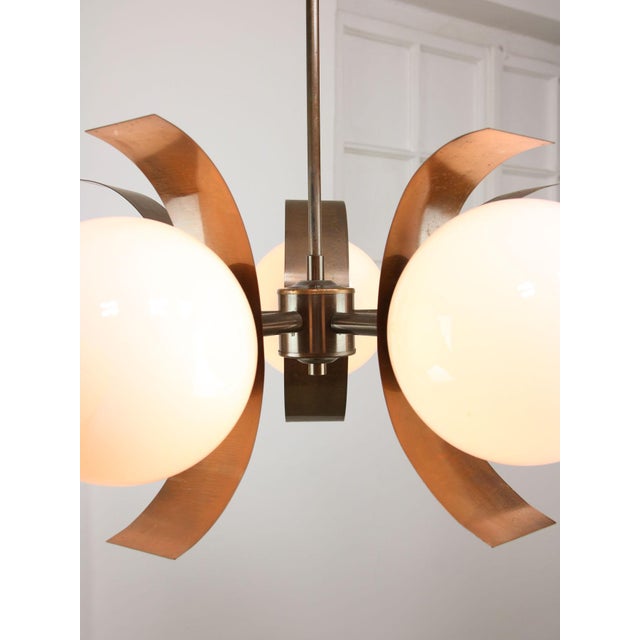 Vintage Italian Copper and Opaline Chandelier, 1970s For Sale - Image 3 of 18