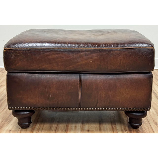 Vintage Bernhardt Tufted Leather Writers Chair With Ottoman For Sale - Image 12 of 18