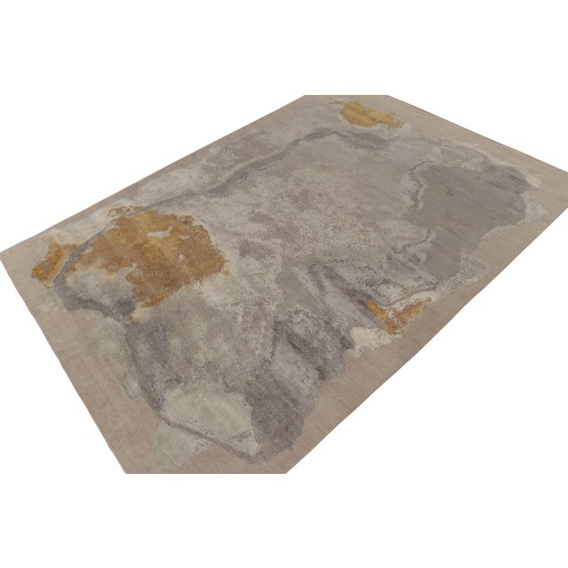 Rug & Kilim Rug & Kilim’s Abstract Rug in a Silver-Gray, Gold and Brown Patterns For Sale - Image 4 of 7