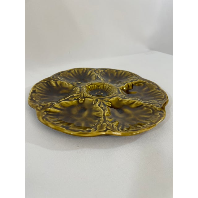 Gien 1950s French Gien Majolica Olive Green Oyster Plate For Sale - Image 4 of 15