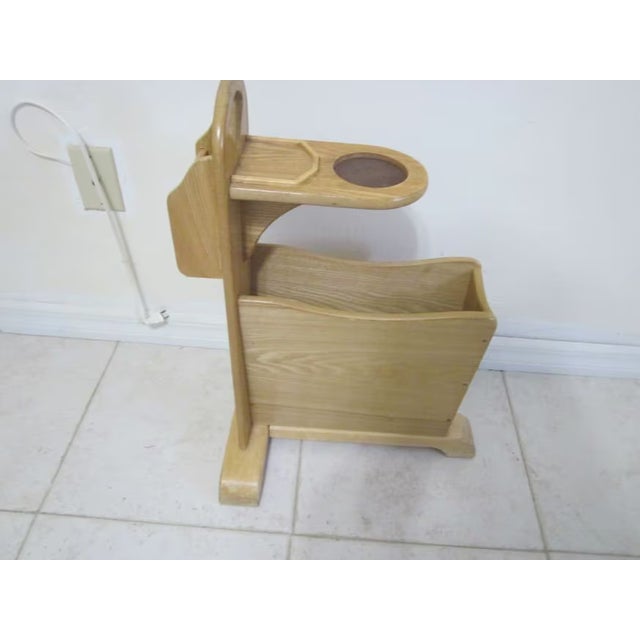 Wood Vintage Wood Magazine Rack Side End Table With Cup Holder Brown Freestanding For Sale - Image 7 of 7
