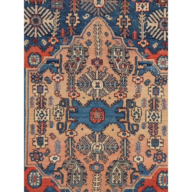 Late 19th Century Antique Senneh Rug with Multicolored Silk Warp, Handmade, Ivory, Red, Light Blue For Sale - Image 5 of 6