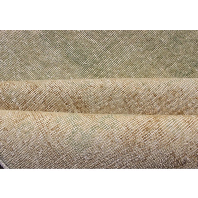 Distressed Turkish Rug With Floral Medallion in Light Green, Tan and Taupe For Sale - Image 11 of 13