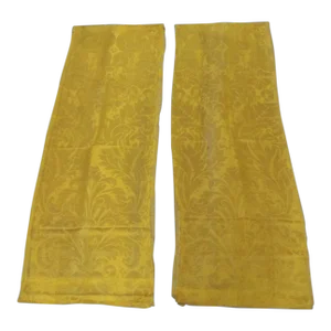 Vintage Long Large Scale Gold Woven Silk Damask Panels - Set of 2