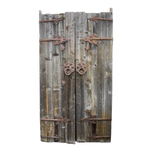 Old Antique Mongolian Rustic Pine & Iron Doors
