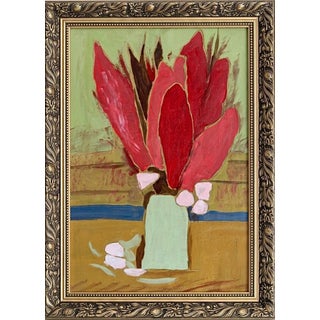 Red Gladiolus Still Life Painting – After Vincent Van Gogh – Framed, Acrylic on Canvas, 16 X 24 In For Sale
