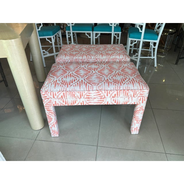 Vintage Newly Upholstered Coral Parsons Benches Ottomans Stools -A Pair For Sale - Image 4 of 13