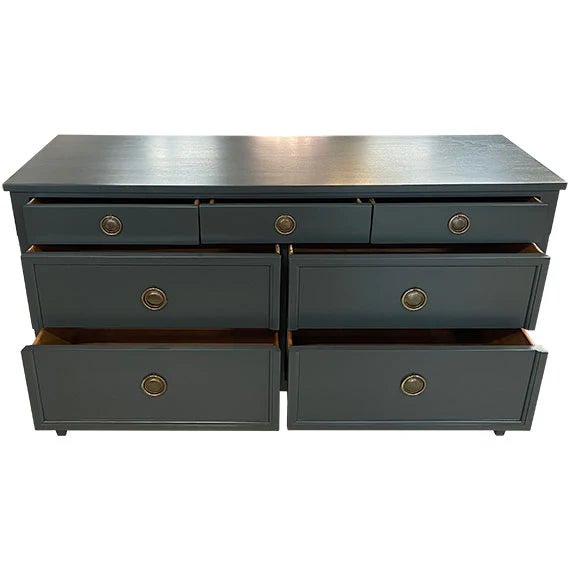 Late 20th Century 56" Finished Hunter Satin 7 Drawer Century Vintage Dresser For Sale - Image 5 of 6
