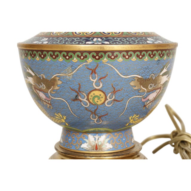 1960s Chinese Cloisonné Double Dragon Table Lamp For Sale In Tampa - Image 6 of 9