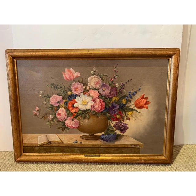 French Floral Still Life Painting on Canvas by Corbe For Sale - Image 13 of 13