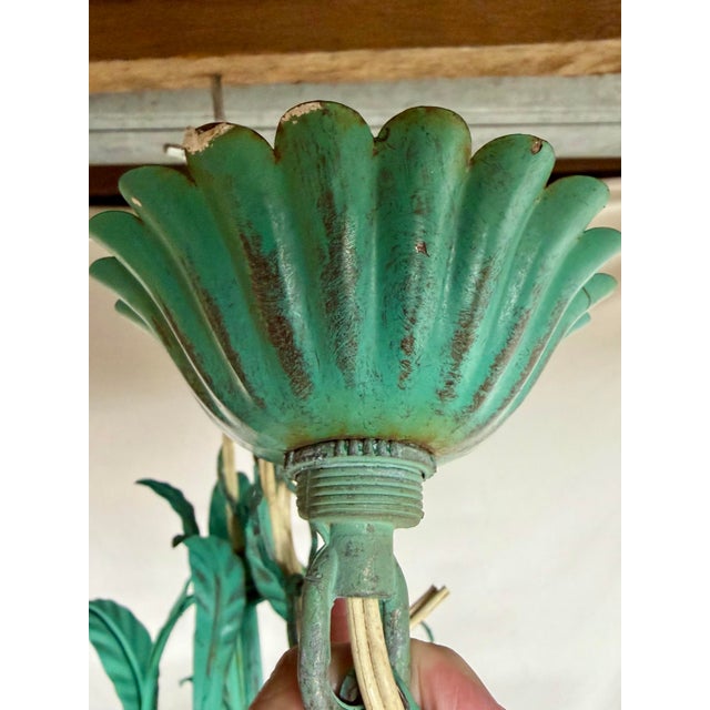 1970s Vintage 1970s Italian Tole Chandelier With Verdigris Finish, Five Arms For Sale - Image 5 of 12