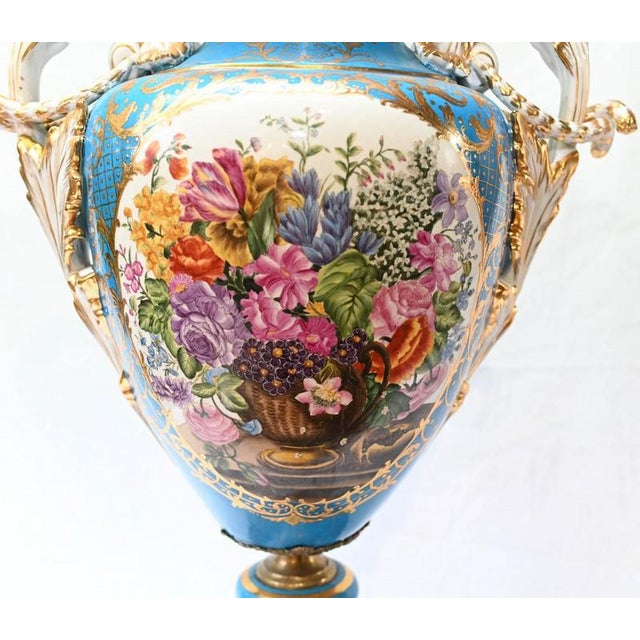 Large Sevres Floral Porcelain Vases, Set of 2 For Sale - Image 5 of 9