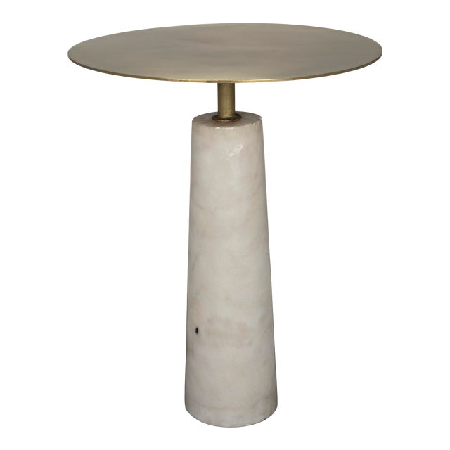 NOIR Hotaru Side Table in White Marble and Antique Brass For Sale