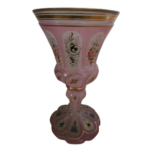 Antique Moser Bohemian Glass Overlay Pink Opaline Goblet