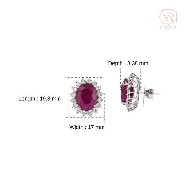 Vintage 14k White Gold Ruby 18.91ct & Diamond 2.3ct Stud Earrings- A Pair For Sale - Image 11 of 15