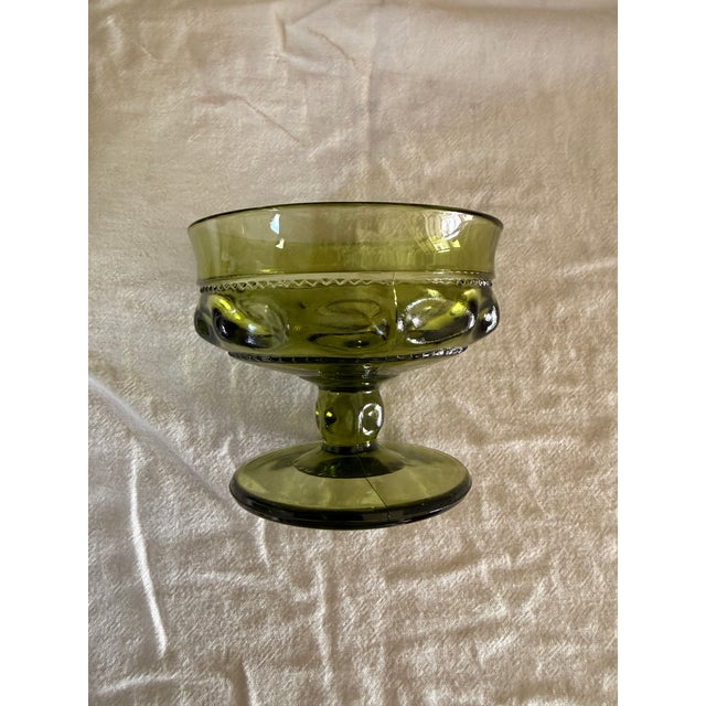 12 Vintage Indiana Green Glass Kings Crown Thumbprint Dessert Cups/Dishes 3.75 inches in diameter and 3 inches tall