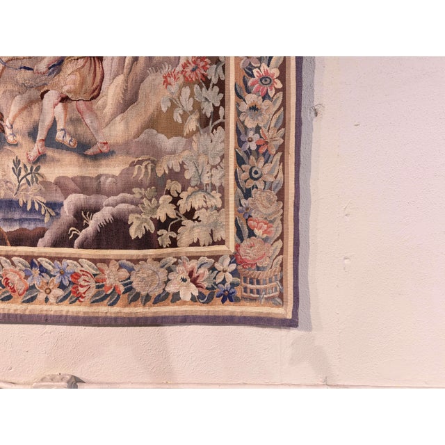 Textile Mid-19th Century French Aubusson Pastoral Wall Tapestry With Floral Border For Sale - Image 7 of 12