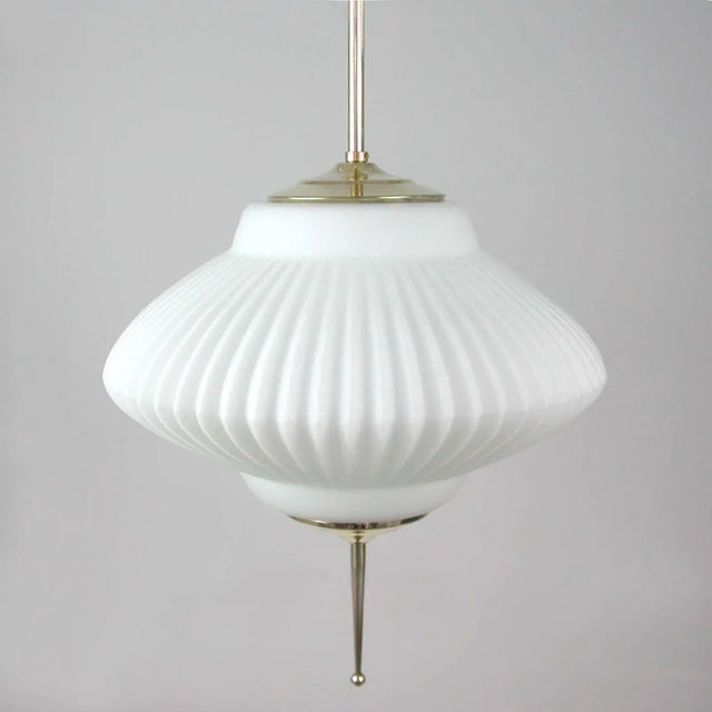 Mid-Century Modern Ribbed Milk Glass and Brass Globe Pendant from Stilnovo For Sale - Image 18 of 18