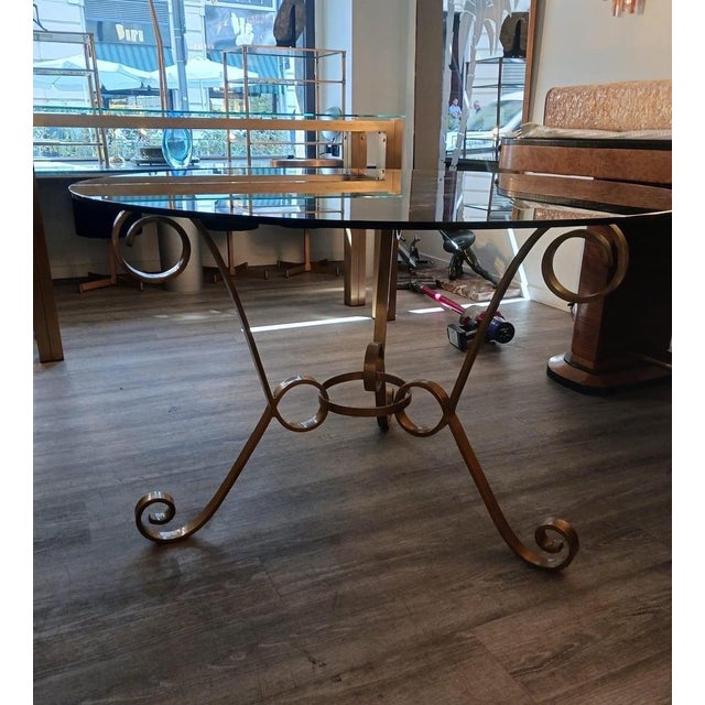 Metal Vintage Brass and Glass Round Table, 1950s For Sale - Image 7 of 9