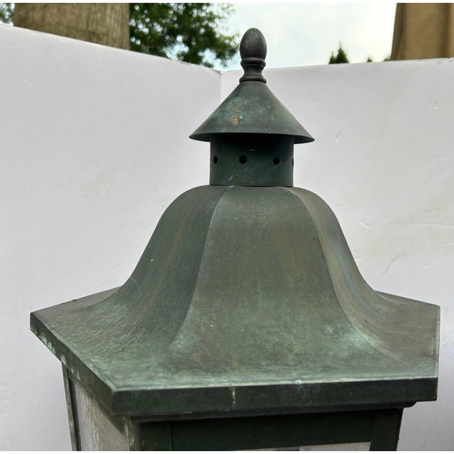 Vintage 1950s Outdoor Copper Post Lanterns - a Pair For Sale - Image 9 of 12