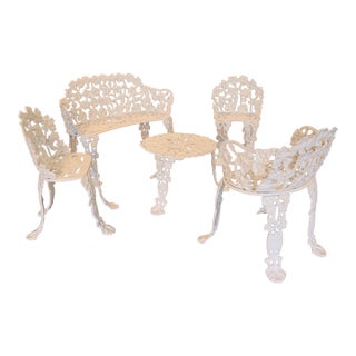 Early 20th Century Five Piece Cast Iron Grapevine Garden Seating & Table For Sale