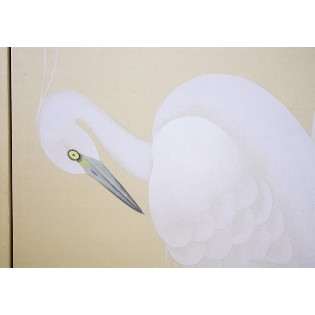 1970s C. 1970s Japanese Style Monochrome Silk Screen "Egrets and Moon" For Sale - Image 5 of 17