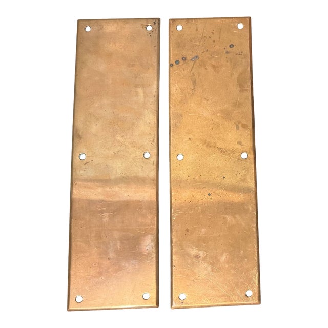 Pair of Antique Architectural Salvage Victorian 14" Copper Door Push Plates For Sale