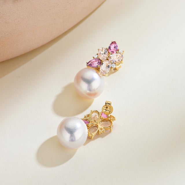 Nina Zhou Jewelry Nina Zhou 5.30 CTW Morganite, Pink Tourmaline and Diamond Freshwater Pearl Convertible Drop Earrings For Sale - Image 4 of 13