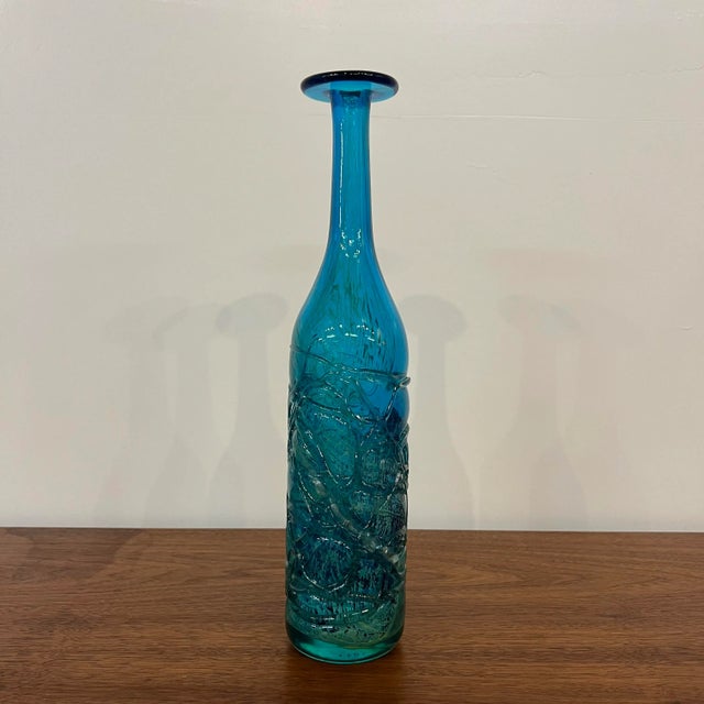Mdina Ming Blue and Green Art Glass Bottle Vase Chairish