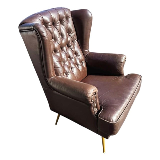 1970s The Epitome of Mid-Century Prestige: Rare Vintage Rubelli Leather Wingback Chair For Sale - Image 5 of 10