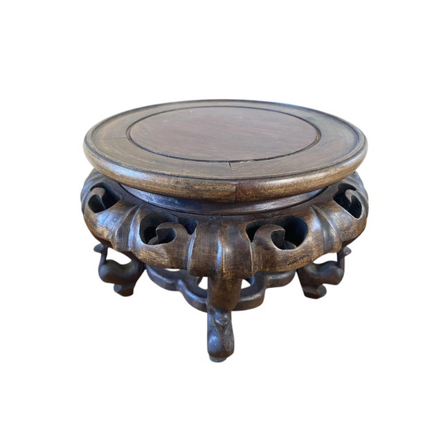 1980s Vintage Chinese Rosewood Pedestal Plant/Vase Stand 9.5" D For Sale - Image 5 of 6