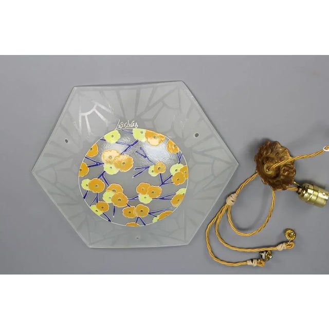 Art Deco Enameled and Frosted Glass Pendant Light from Loys Lucha, 1930s For Sale - Image 16 of 18